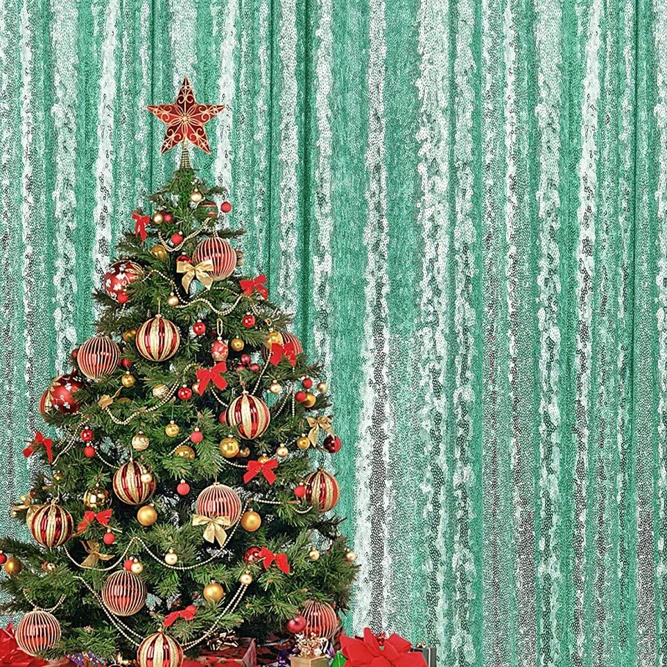 Verde menta Sequin cortina de telón de fondo 2pcs 2ftx8FT Glitter telón cortina para parte de la boda la decoración de Navidad fiesta de cumpleaños suministros