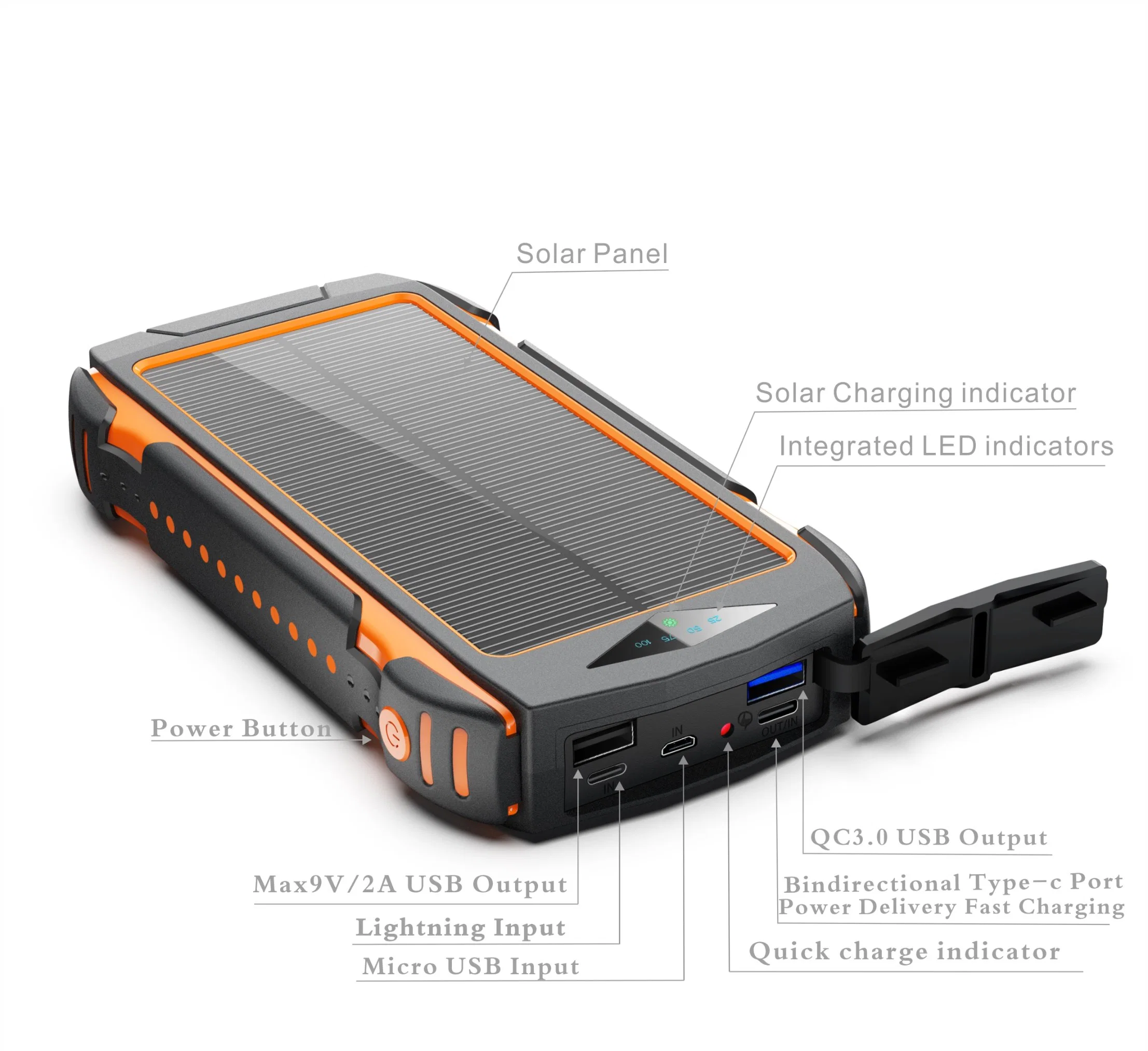 2022 Solar Power Bank 20000mAh Popular Products Waterproof Solar Charger Wireless Charger Portable