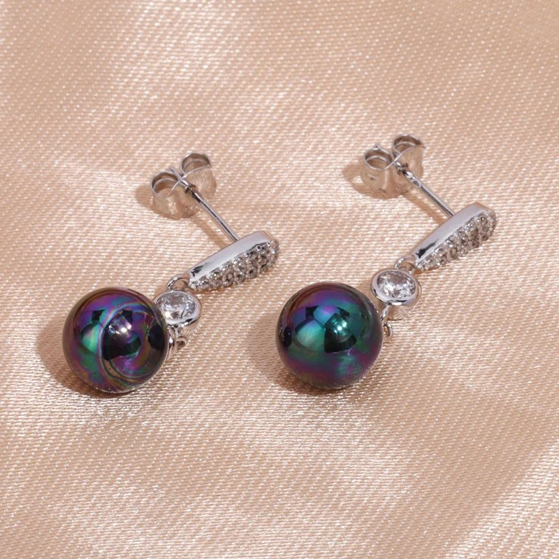 Joyas chapado en oro y plata esterlina 925 Classic Black Pearl Earrings regalo para la Madre Día de la madre