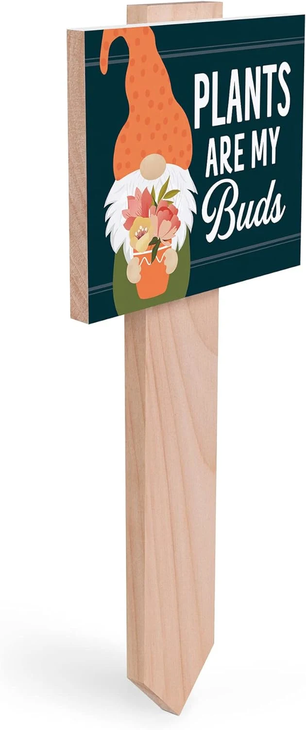 Beautiful Garden Decoration Yard Stake Plants Are My Buds Orange Gnome 9.75 X 4.5 Pine Wood Yard Sign with Stake