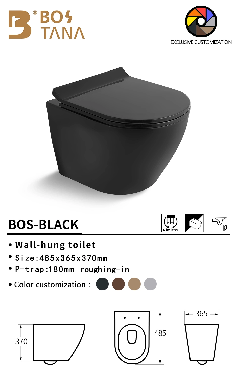 Wc Matte Black New Design Sanitaryware Washdown Wall Hung Toilet