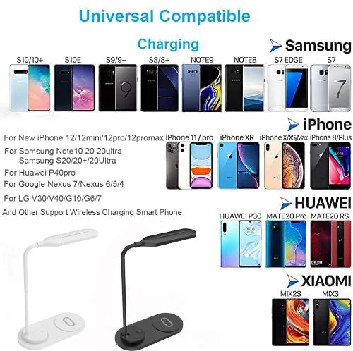 10W Fast Charging Wireless Charger Foldable Arm 3 Lighting Modes Table Book Night Light Desk Table LED Lamp for Home Bedroom Study