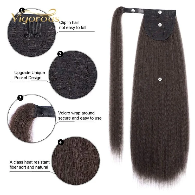 Top Quality Long Wrap Around Yaki Synthetic Ponytails Hair Extensiom