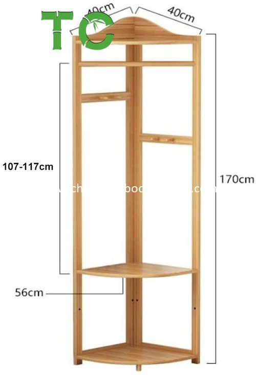 Wholesale/Supplier Multi-Functional Bamboo Corner Coat Stands, Coat Racks, Rack Hanger Corner Hall Tree Coat Rack with Shelf &amp; Storage