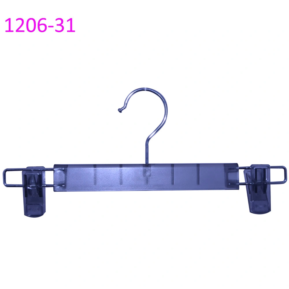 Moveable Clips Non Slip Plastic Transparent Grey Pants Hanger for Display