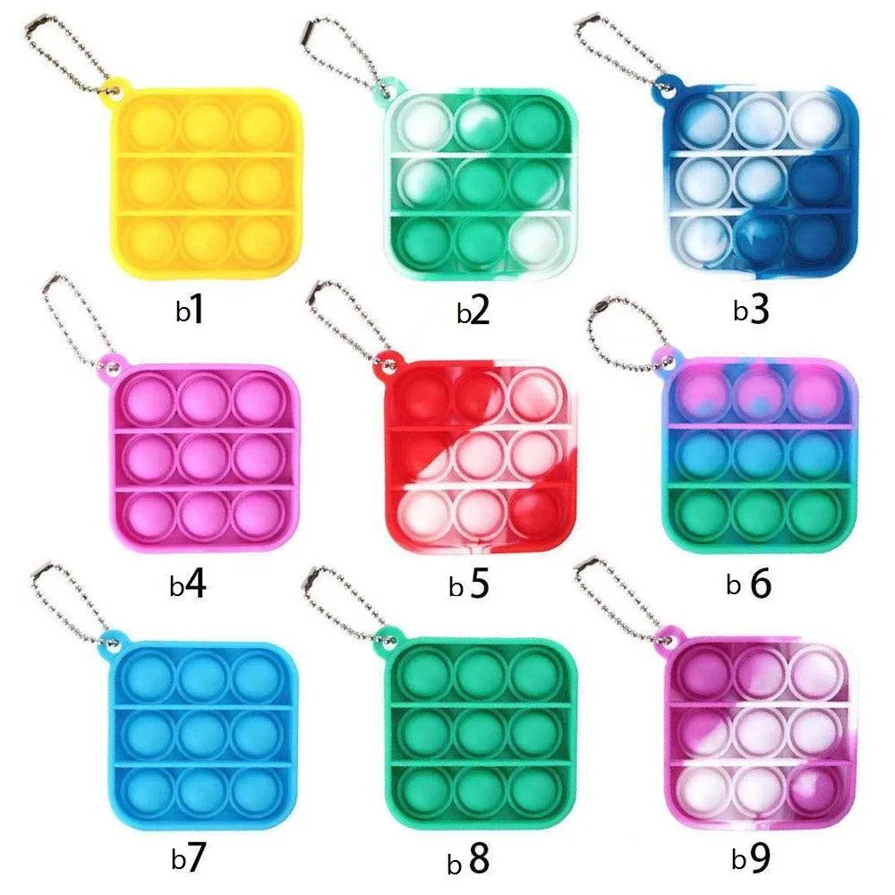 Bulk 58mm Silicone Color Block Splicing Relieve Pressure Pop It Key Chain