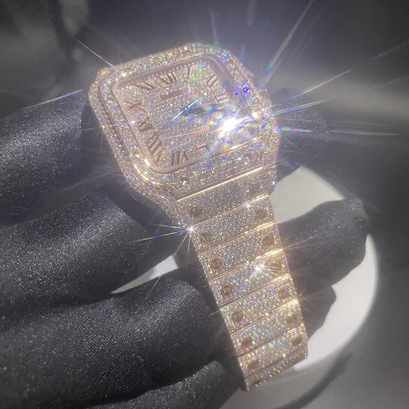 Relógio personalizado Luxury Watch para homem Relógio de diamante de moissanite com saia VVS Moissanite Watch Hiphop Watch Fashion Jewellery
