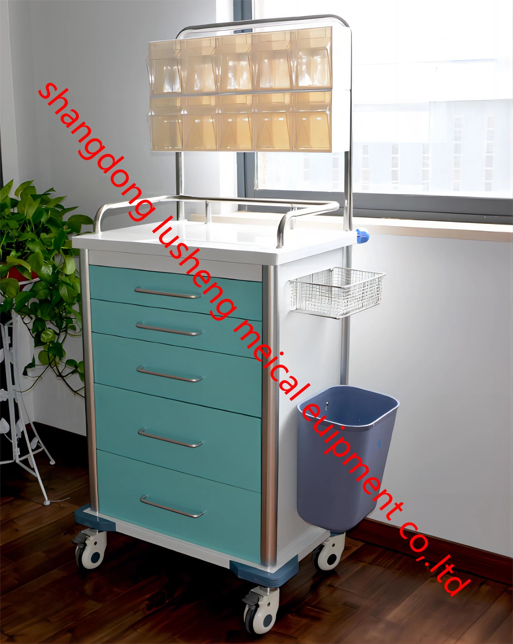 Hospital Furniture ABS Plastic Anesthesia Medicine Medical Cart Emergency Treatment Trolley