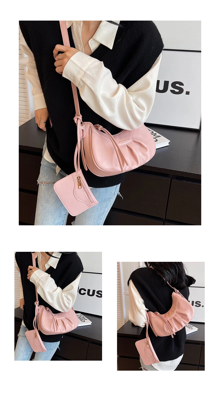 Factory Popular Fashion Women's Custom Hobo Shoulder Crossbody Handbag with Wrinkle Fold Half Moon Ladies Shopper Shopping OEM Bag Paint Pleated Lady ODM Bags