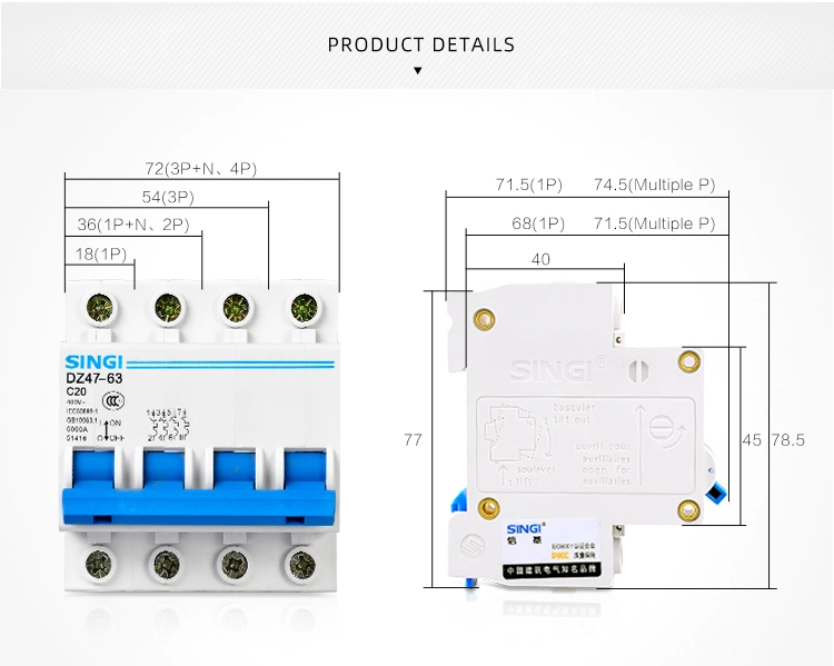 Overcurrent Protection Electronic Electrical Single Phase MCB Current Miniature Circuit Breaker with CB Manufacture Dz47-63