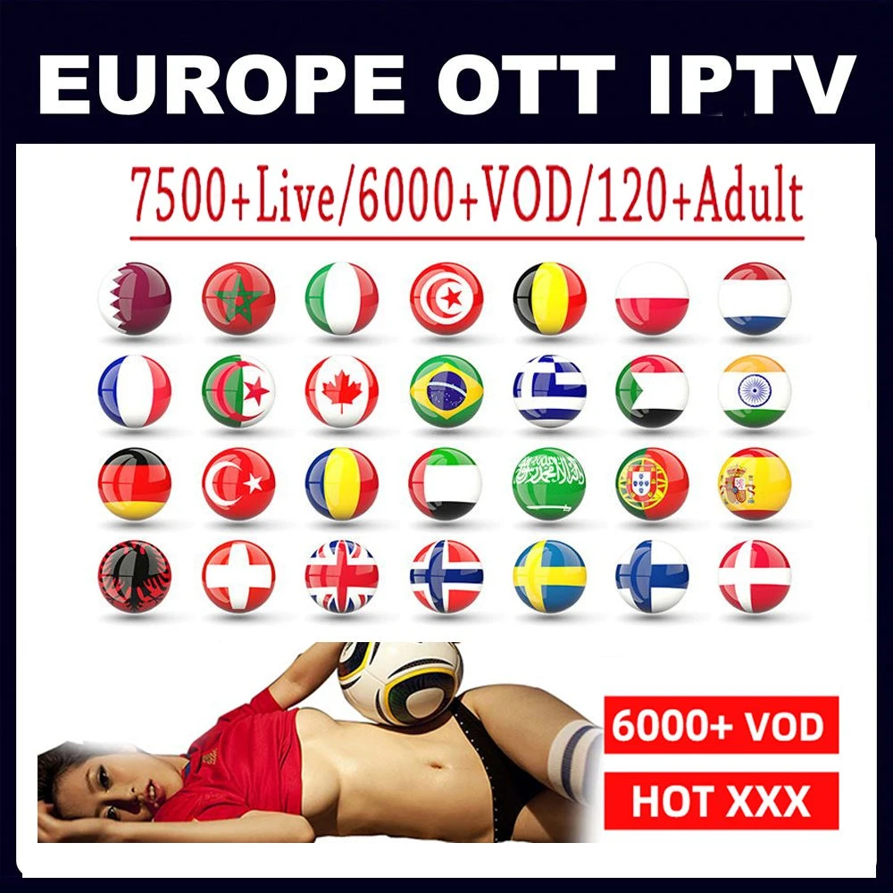 IPTV Suscripción Ott Ultra HD 4K VOD Películas y en vivo TV incluye Reino Unido Deportes España Sueco Árabe EE.UU. Brasil países Bajos IPTV Canales Smart TV Androd Ios cuenta