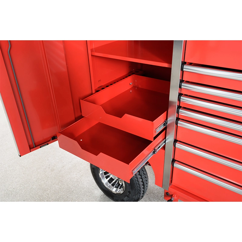 Customized Steel Drawers & Wheels Pit Cart Tool Trolley Tool Box for Outdoor