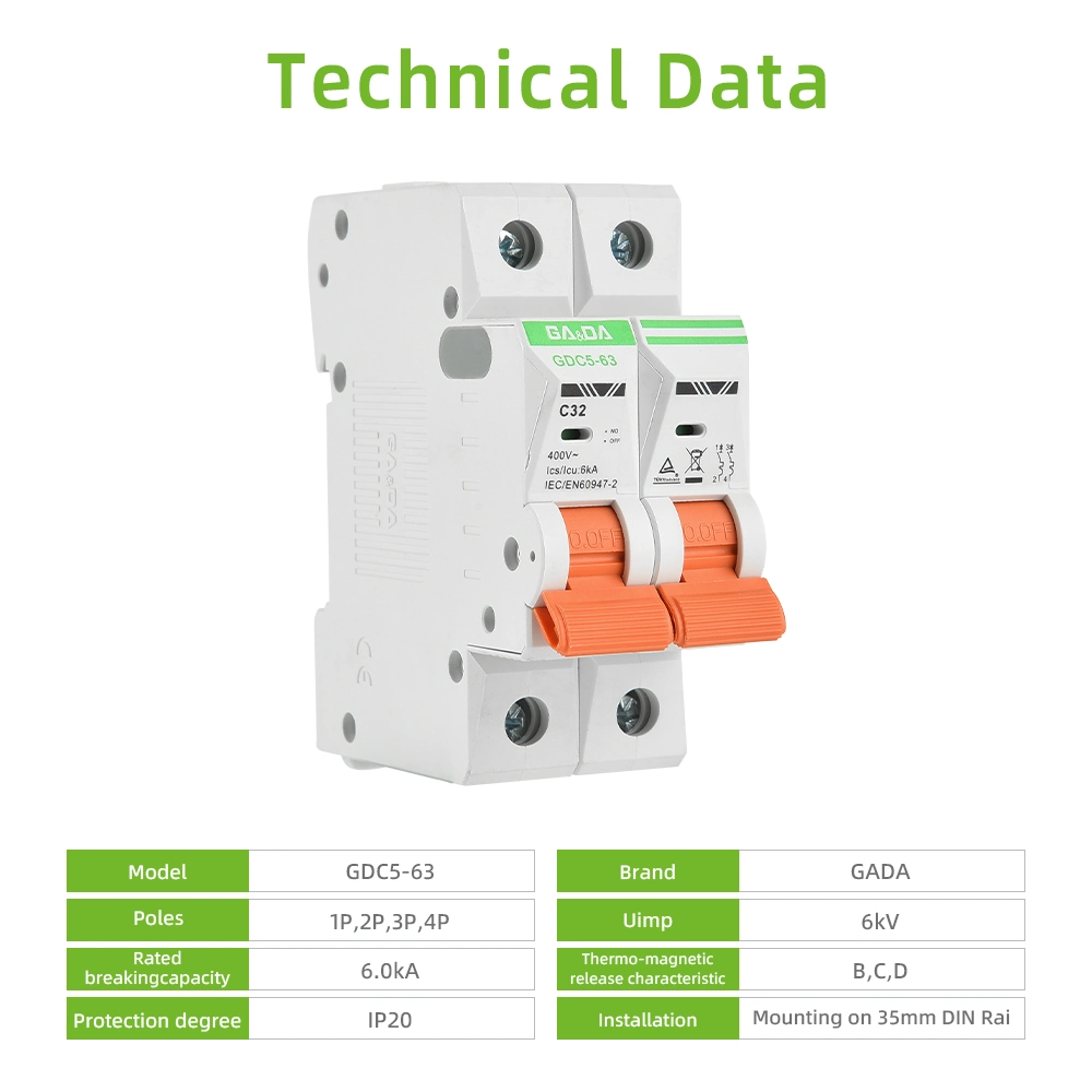 OEM Safety Electrical MCB AC/DC Miniature Circuit Breaker 32A 2p