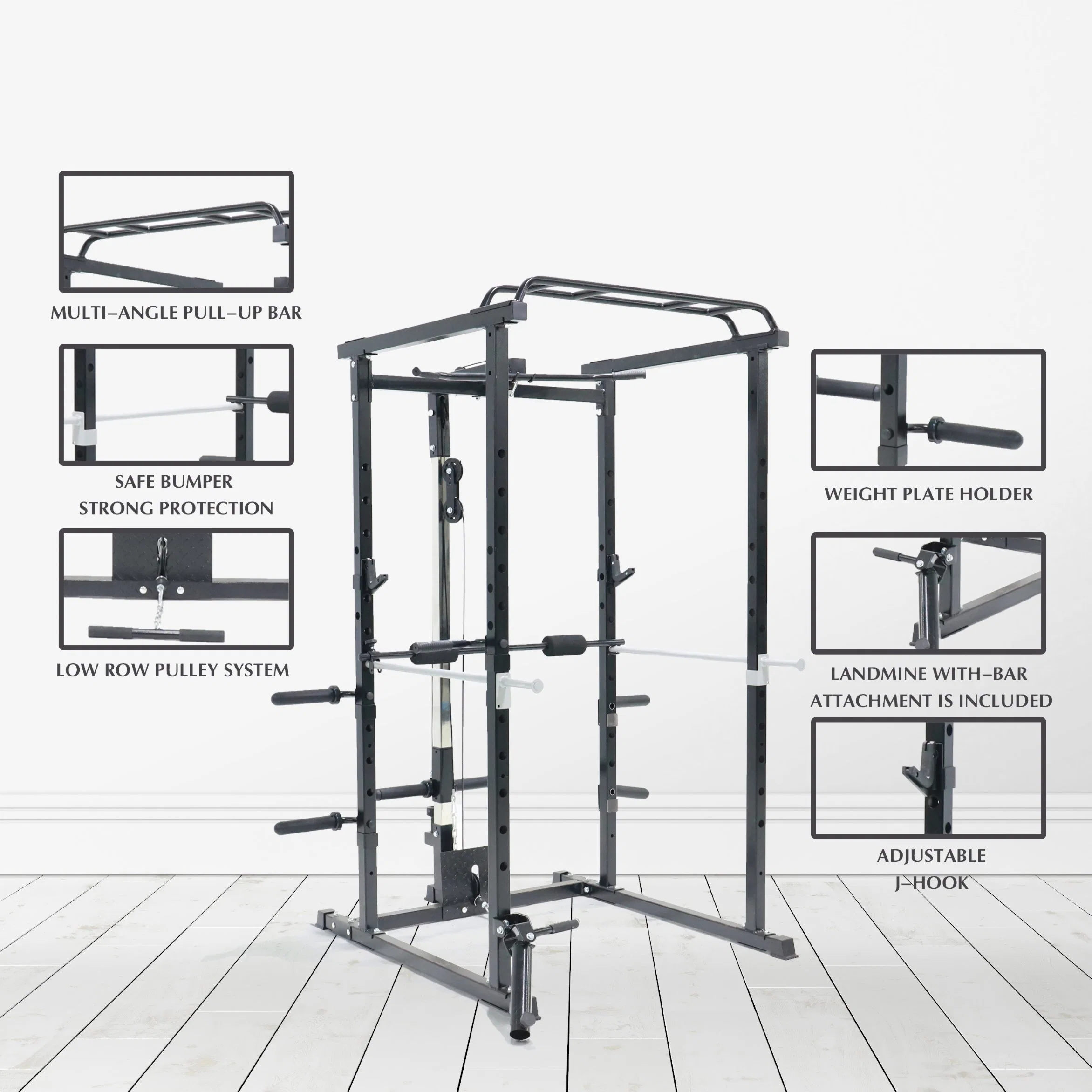 Squat Rack with Optional Lat Pull-Down Attachment, Q235 Steel, 1000lbs Capacity, Strength Training Gym Equipment