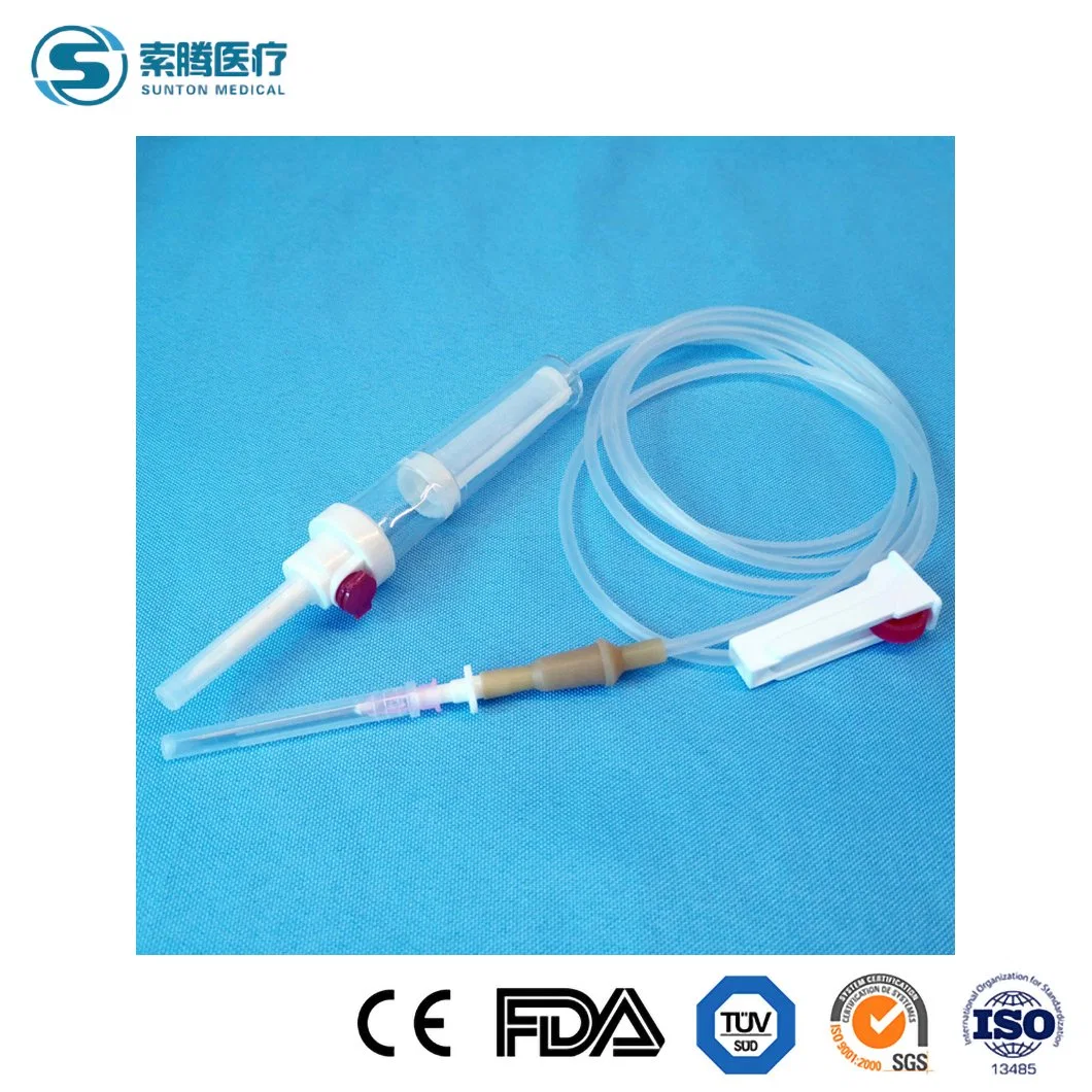 Sunton IV Sets Transfusion Infusion Equipments China Medical Disposable Blood Transfusion Set Factory 150cm Blood Transfusion Set with Flushbulb and 18g Needle