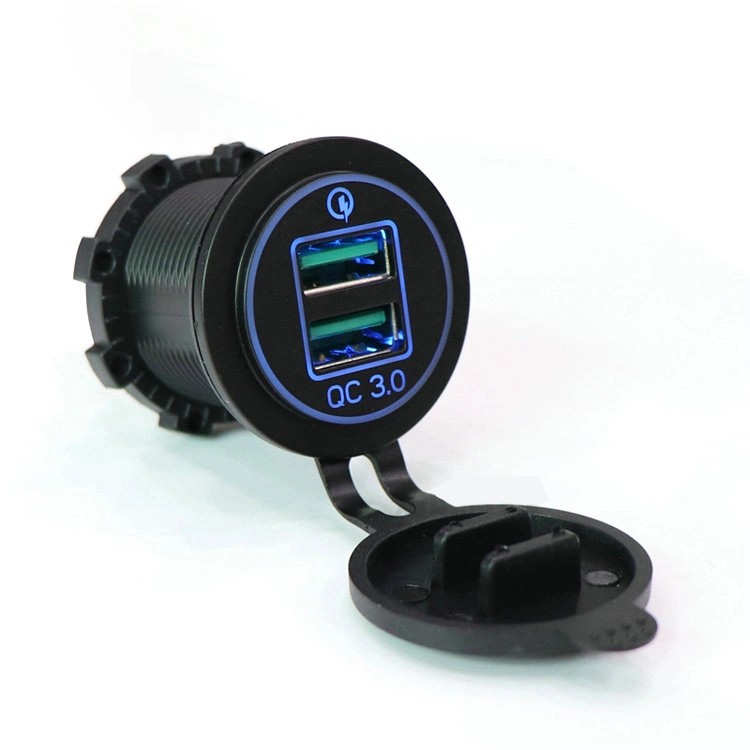 Cargador rápido 3,0 Soporte de dos puertos QC3,0 36W LED de anillo Teléfono móvil Cargador USB para coche