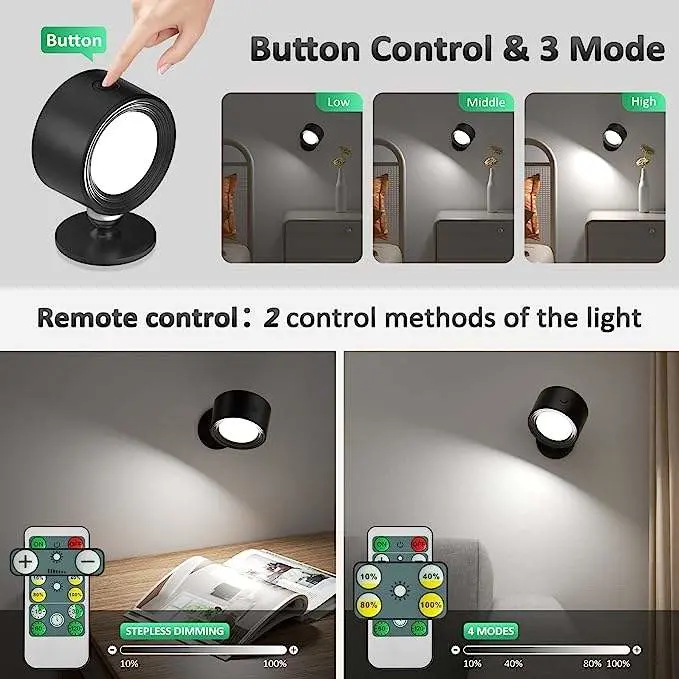 Dimmable Rechargeable Wall Magnetic Rotatable Battery Touch Control Stick-on LED Light