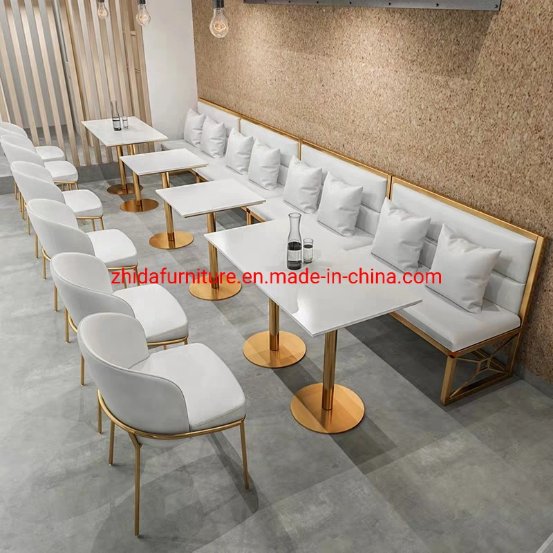 Modern Design Hotel Restaurant Cafe Coffee Shop Furniture Golden Metal Leg Leather Seat Dining Chair Table Set