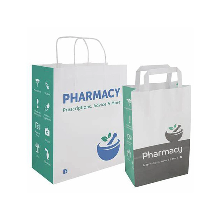 Sos White Kraft Paper Pharmacy Bag for Medicine