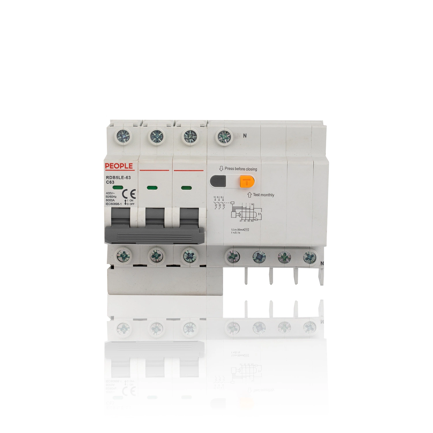 People 3p Rdb5le-63 3p+N RCBO-Fehlerstromschutzschalter 230V Mit CB CCC