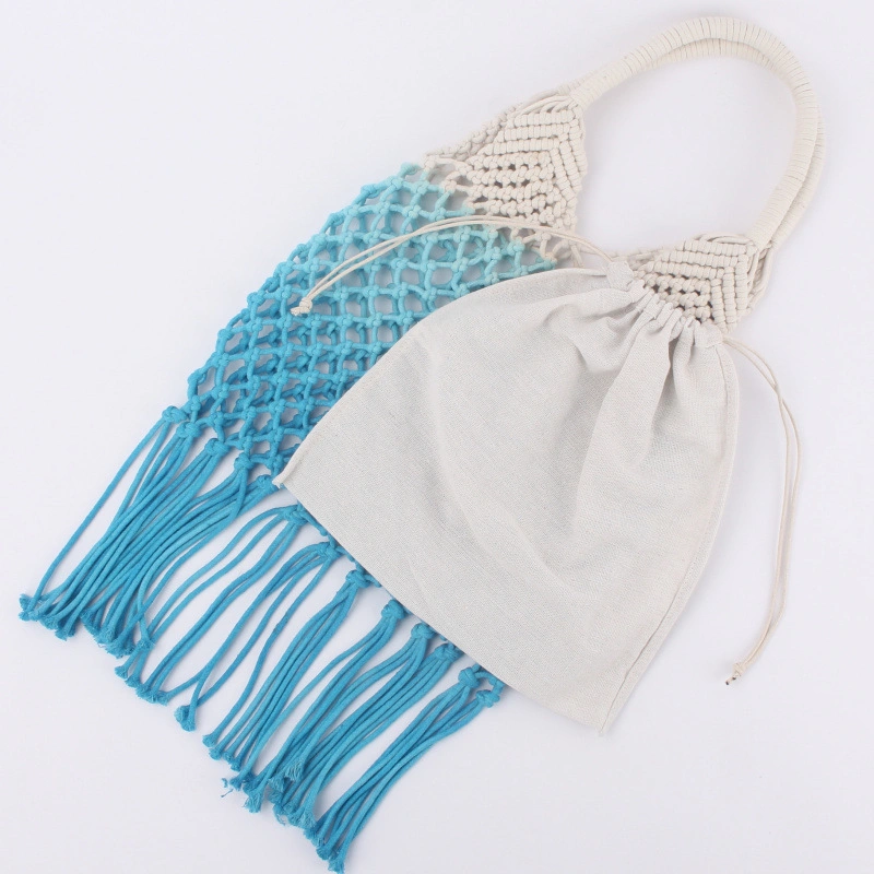 Women Straw Hollow Rope Tassel Bag Hand Bag Tote Bag Travel Shopping Daily Use Wyz16472