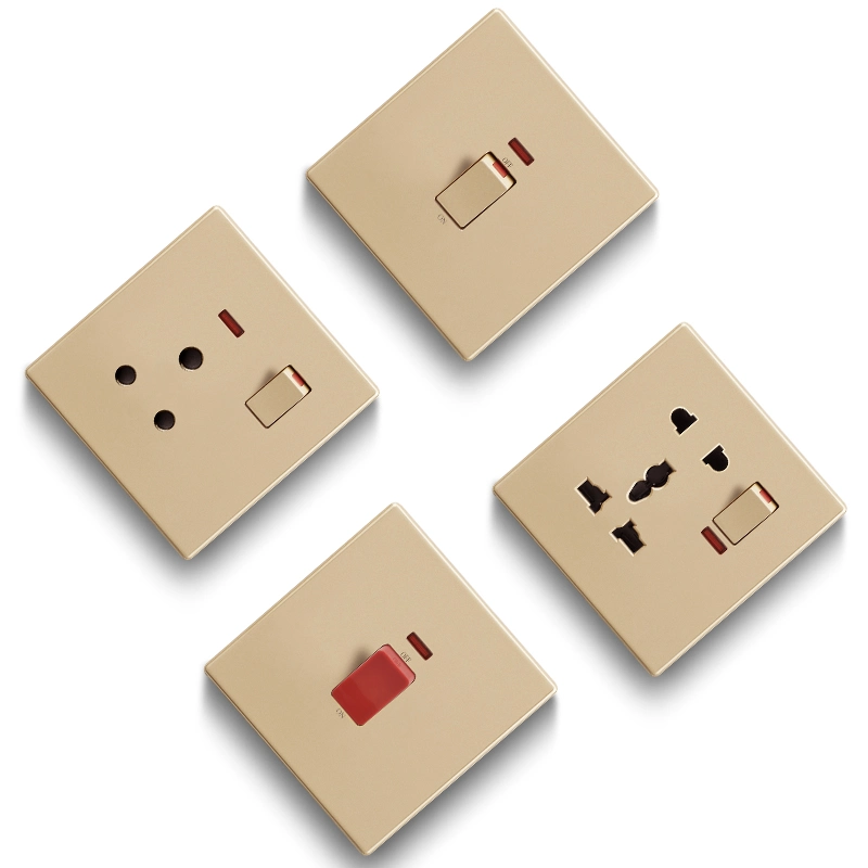 A1 Big Button Gold UK USB Socket Wall Electrical Switched Sockets Switches for Electrical Installation