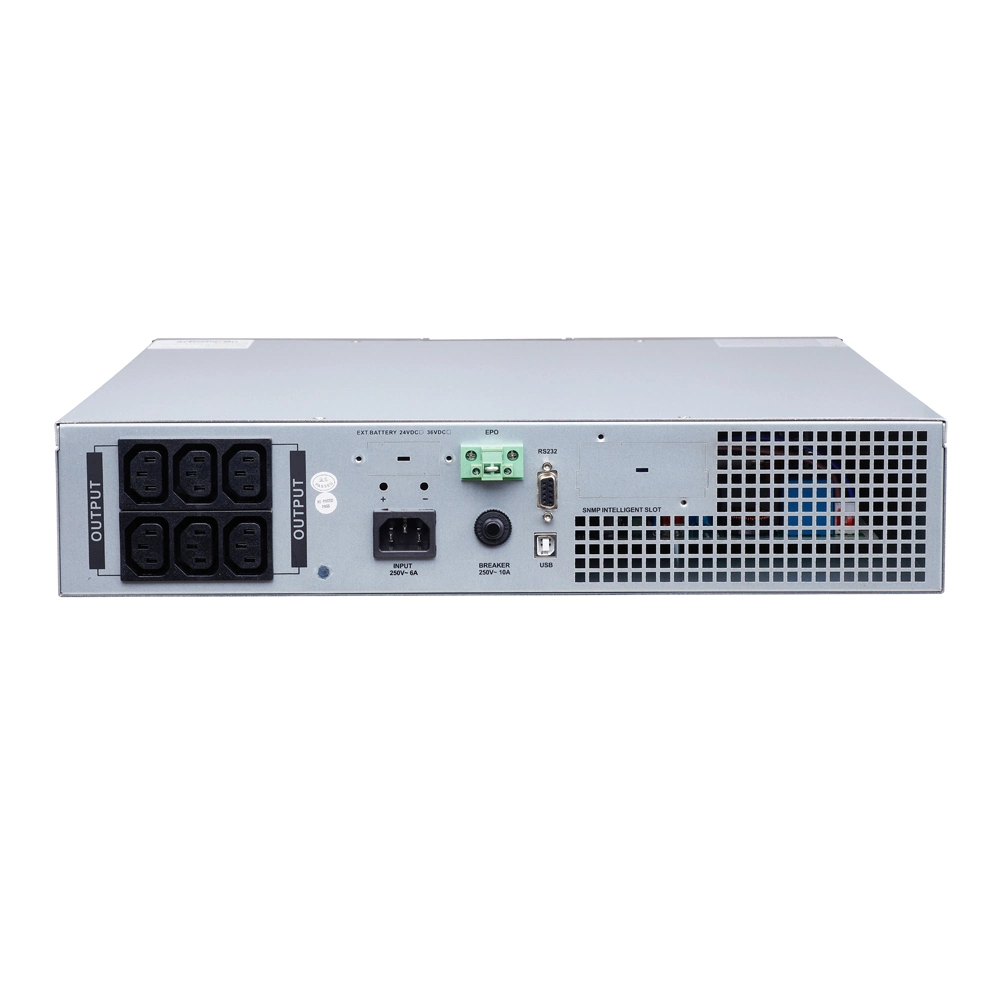 China Smart Rack Tower Convertible en línea UPS 1kVA 2kVA 3kVA con C13 tomas IEC 8 + C19 tomas X 1, con USB, ePO, RS232, sin ranura SNMP