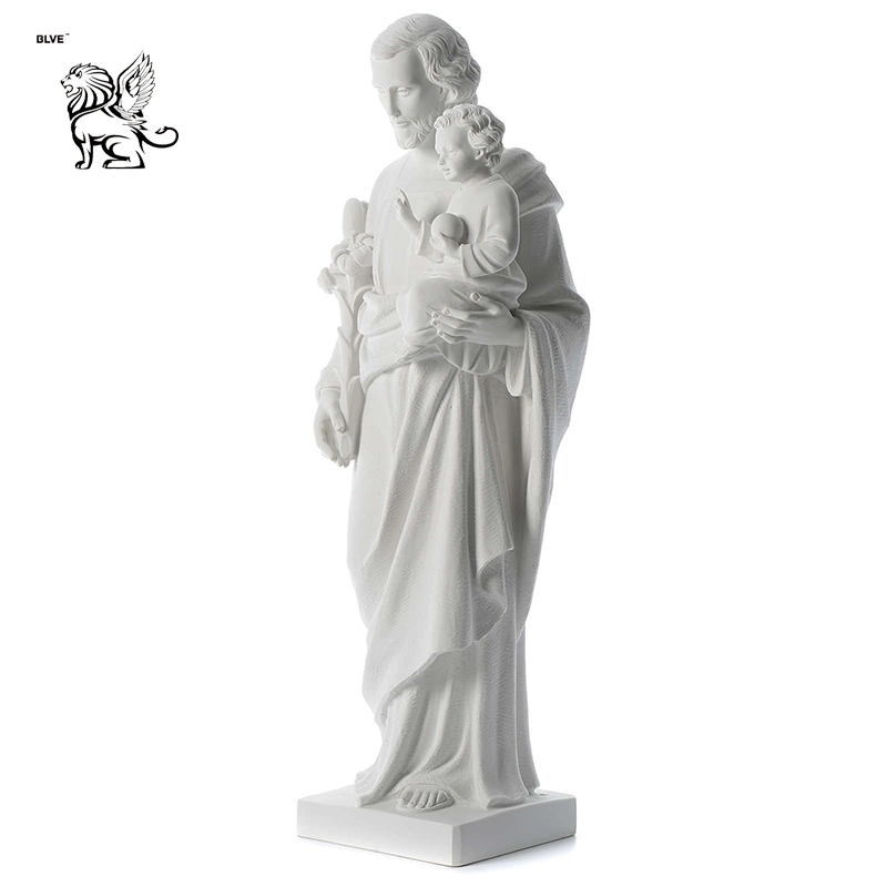 Church Outside Decoration Hand Carving Life Size Saint Joseph White Marble Sculpture Mfsb-12