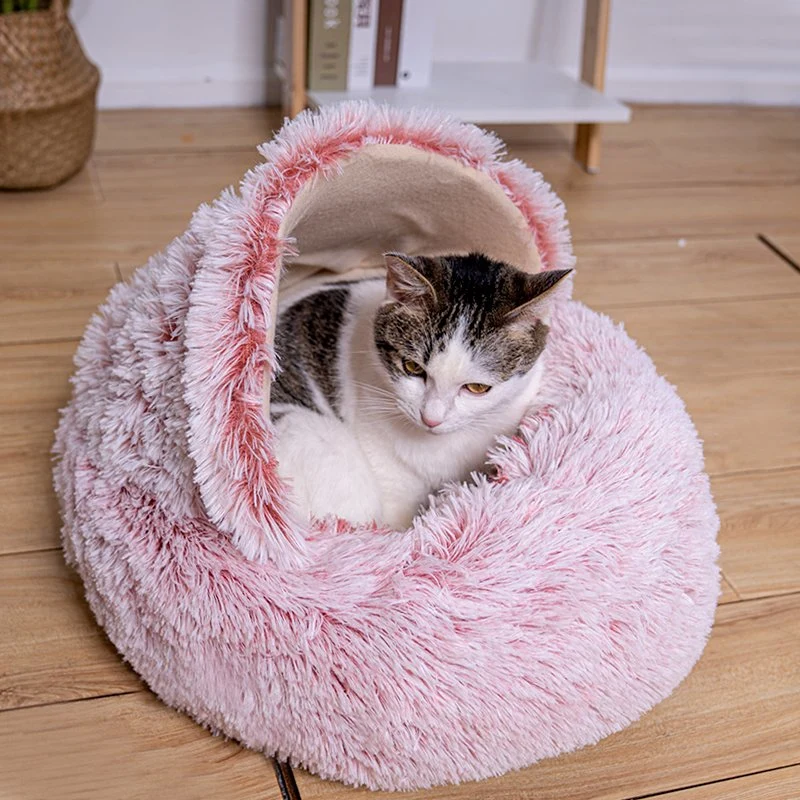 Rena Pet Luxury Long Plush cálido suave Colorful Round Gato Cama de perrito con cubierta