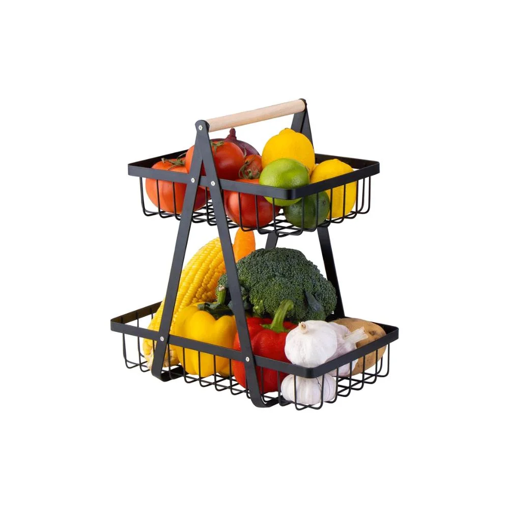 Cesto de fruta 2 Tier, organizador de porta-fruta com tampa de encaixe Wbb15913