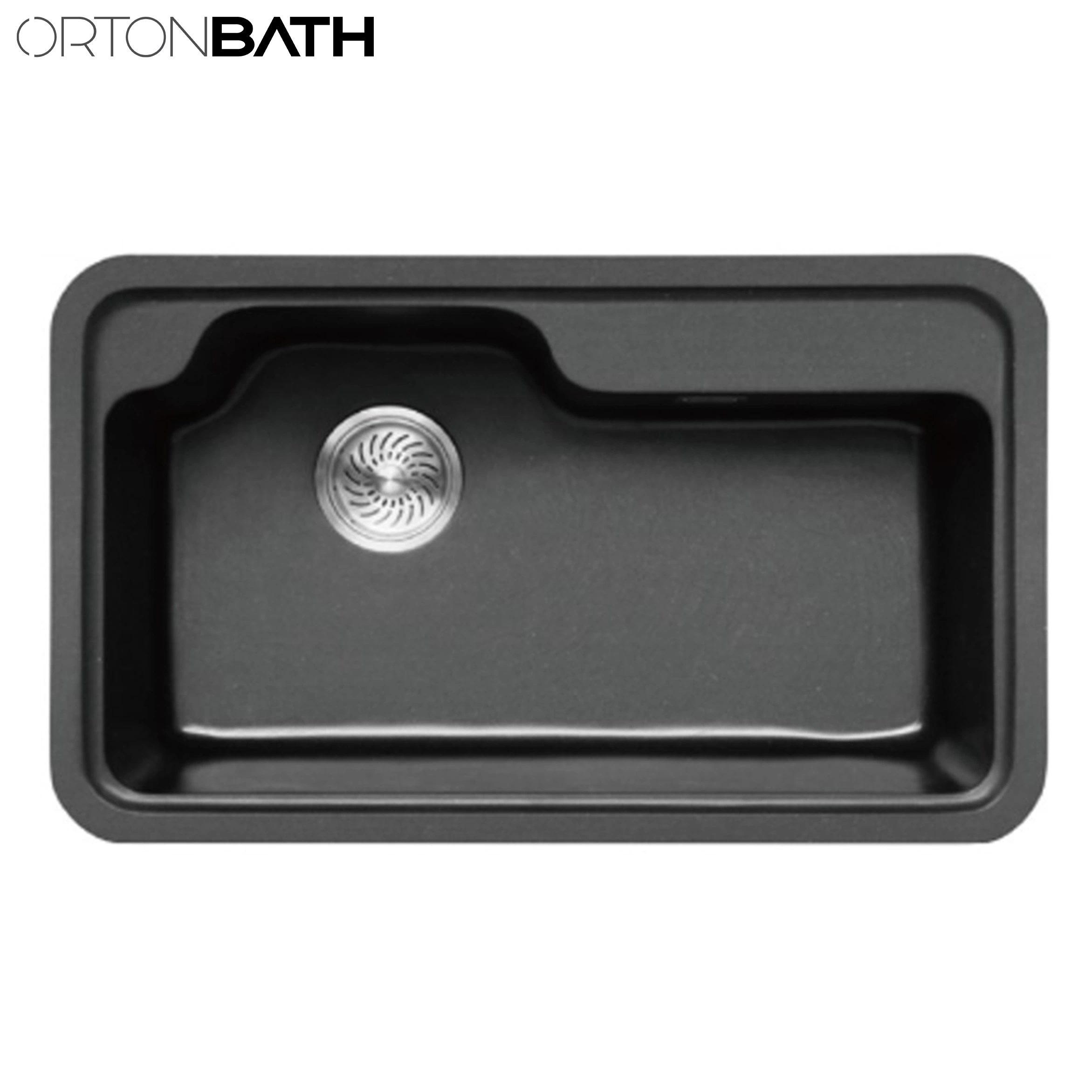 Ortonbath Negro rectangular Topmount un tazón compuesto Granite calor compuesto Fregadero de cocina resistente a los arañazos con orificio de 1