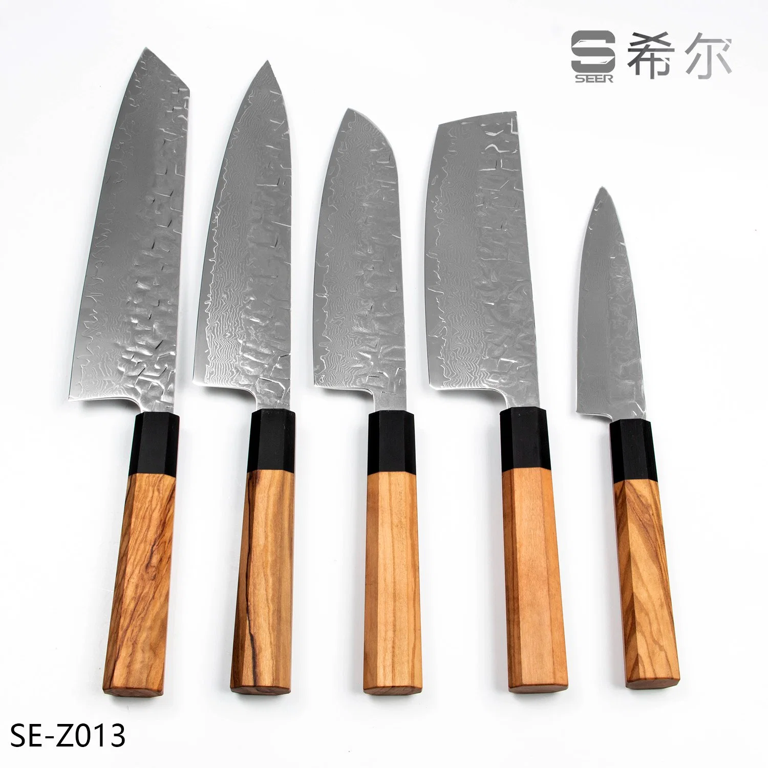 Couteau Damascus / Couteau japonais / Ensemble de couteaux de cuisine avec manche en bois d'olivier (SE-Z013)