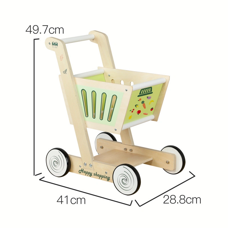 Pink Wooden Baby Stroller Creative Shopping Cart Children's Puzzle Kindergarten Playground Toys