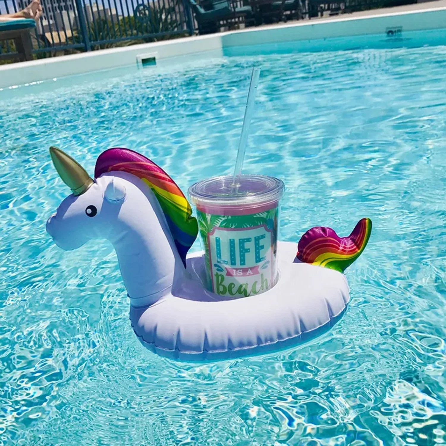 Rainbow Unicorn Inflatable Bottle Holder Single Cup Capacity Inflatable PVC