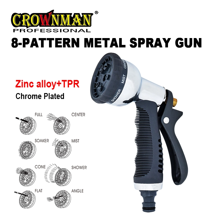 Outils de jardin Crownman, pistolet de pulvérisation en alliage de zinc à 8 motifs