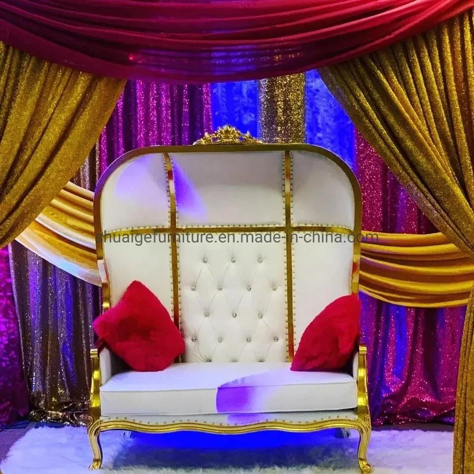 Roral Furniture Gold Metal White Colour King Throne Brige and Groom Wedding Sofa