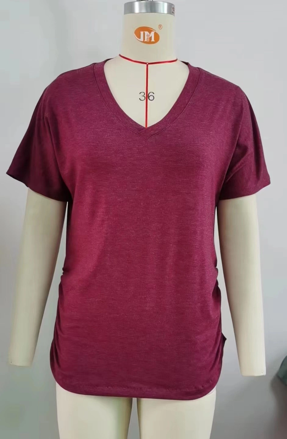 Summer New Casual Pullover V-Neck Solid Color Loose T-Shirt Ladies Blouse