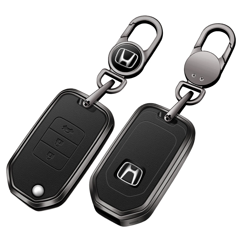 Leather Car Key Cover Case Metal Car Key Bag Fit for Honda