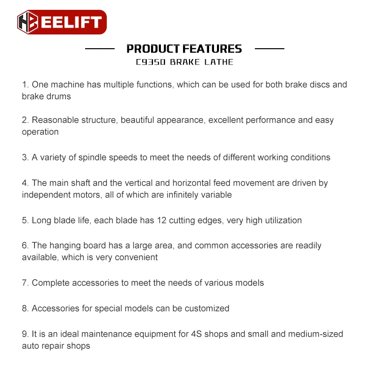 C9350 de la qualité et de tambour de frein à disque tour à tour de frein de la machine de découpe de la machine de l'équipement d'outils de réparation du véhicule
