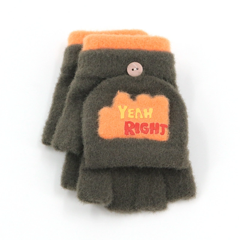 Winter Children's Men's Women's Cotton Flip-Cover Thickened Half-Section Warm Knitted Gloves