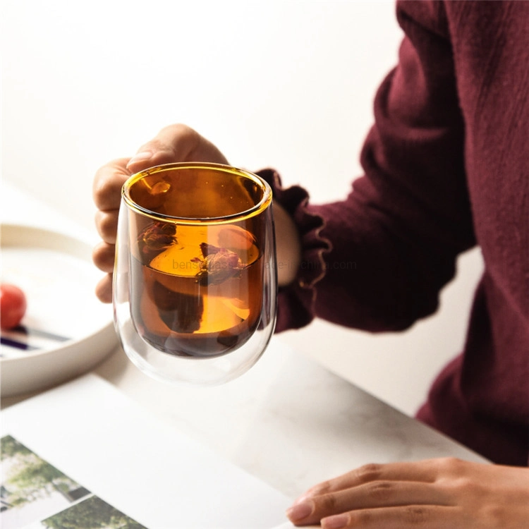 Alta de doble capa de color café creativo de vidrio de borosilicato taza termo aislamiento térmico de la moda de los países nórdicos Mug taza de té de doble pared