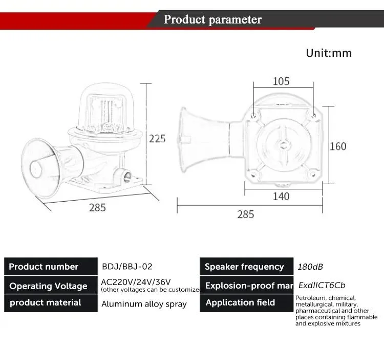 Professional Factory Produce Bdj-02 Best Quality Audible and Visual Alarm