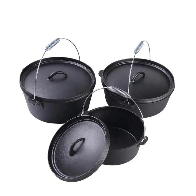 Große Größe Gusseisen Outdoor Topf BBQ Dutch Oven Camping Feuertopf mit 3 Beinen Camping Kochgeschirr