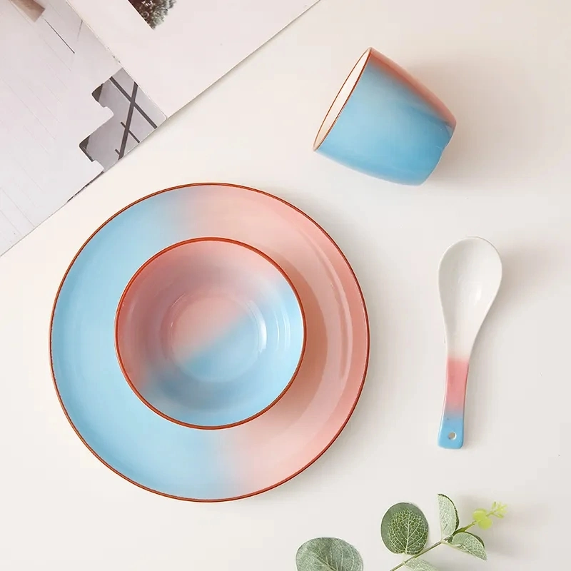 Nordic Style Round Bowl Plate Spoon Mug Colorful Porcelain Customized Color Ceramic 4PCS Dinnerware Set