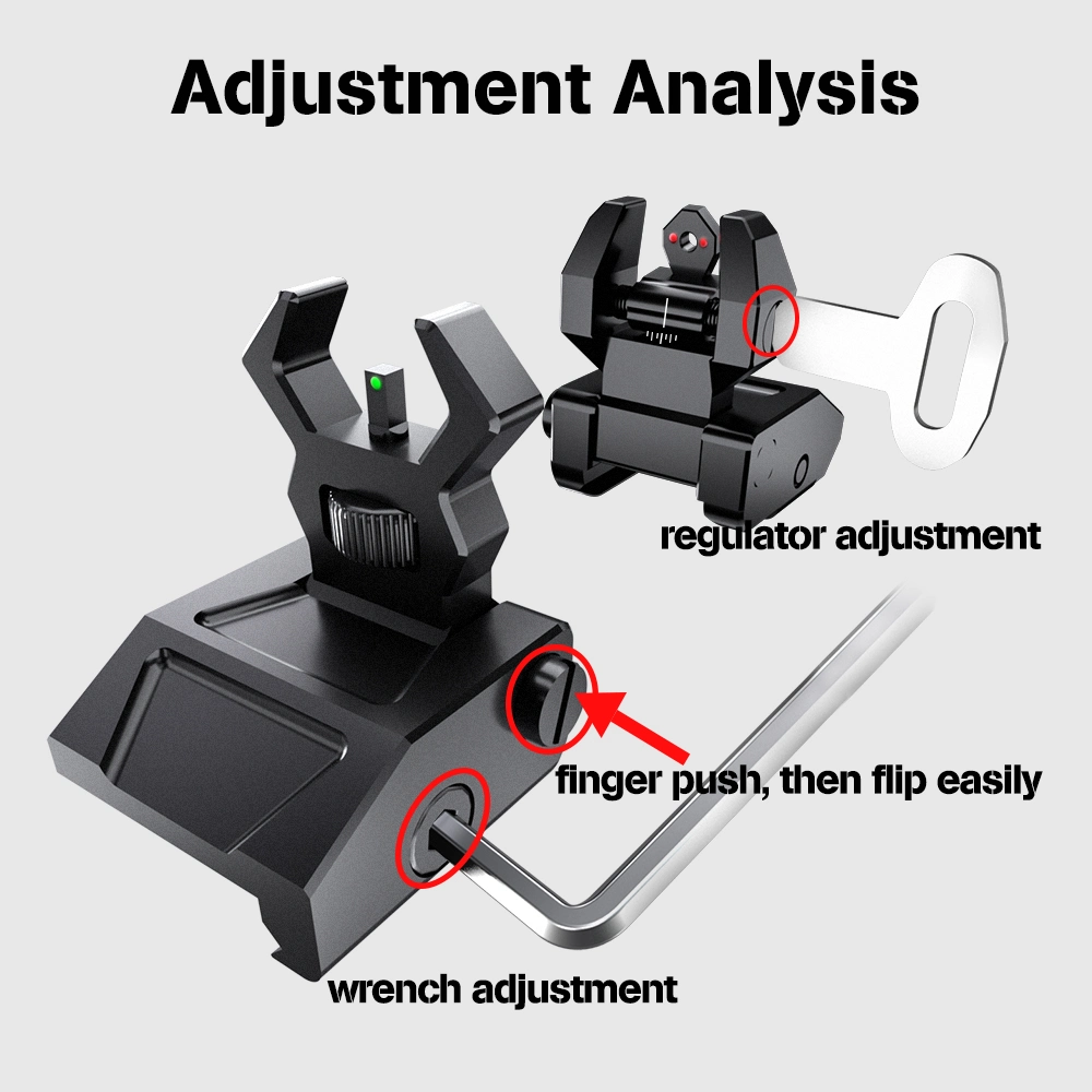 Lugares de Interés plegable plegable de la parte delantera y trasera de la fibra óptica de la vista con puntos rojos y verdes compatibles con el carril Picatinny y Weaver