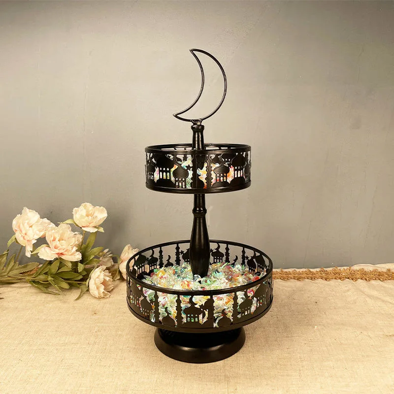 Party Decorate Cake Stand Two-Tier Ramadan Iron Castle Tray Wedding Holiday Decoration Candy Stand for Eid Mubarak Supplies