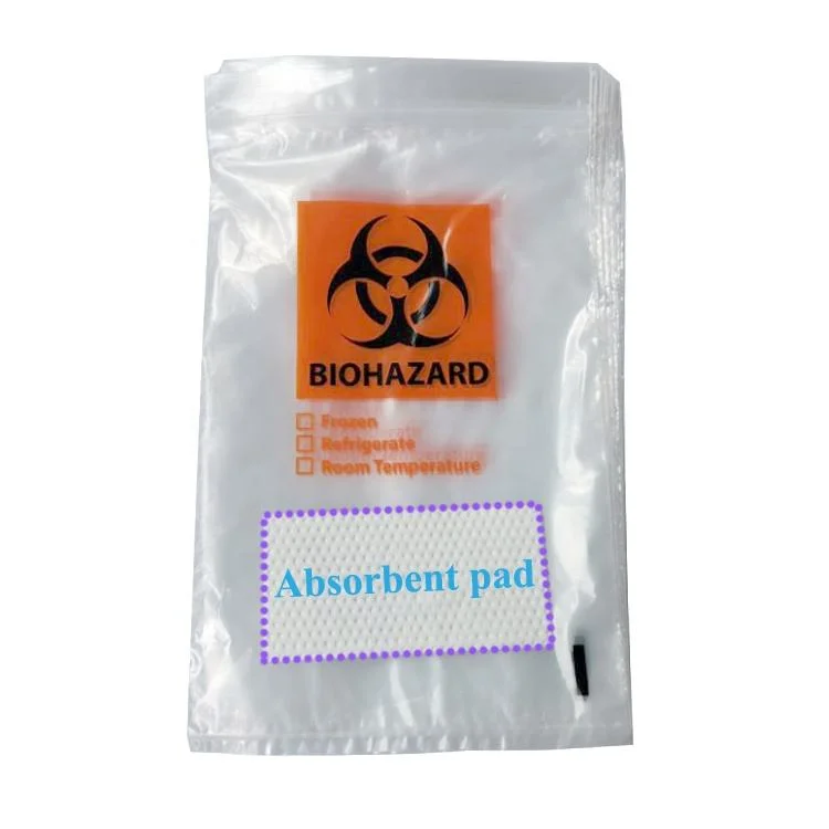 Two Pockets with Biohazard Symbol Size 6 X 9 Inch for Laboratory Custom Biohazard Plastic Medical Ziplock Specimen Bags