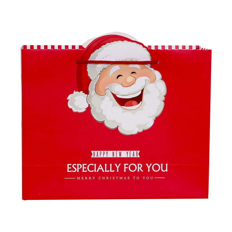 Custom Logo Printed Goody Party Gift Xmas Merry Christmas Gift Paper Carrier Handle Bag