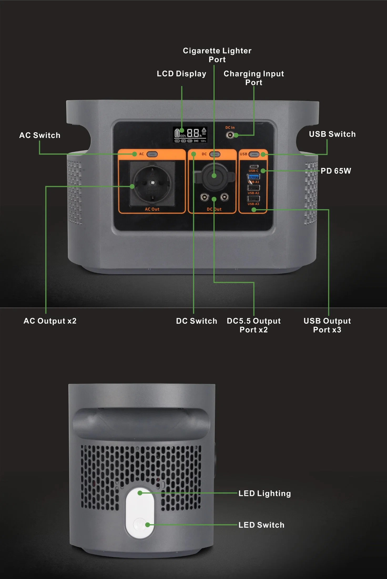 Neexgent LiFePO4 de la batería fuera de la Red de Energía Solar Portátil Generador 1000W de potencia portátil Station