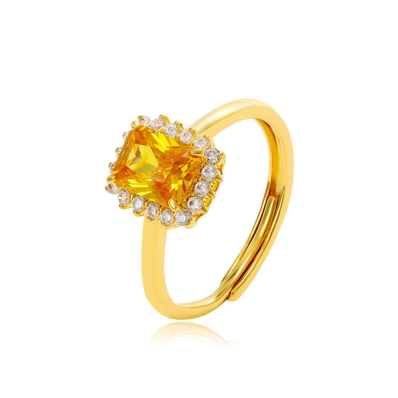 Brass Alloy Gold Color Adjustable Cubic Zirconia Diamond Finger Rings